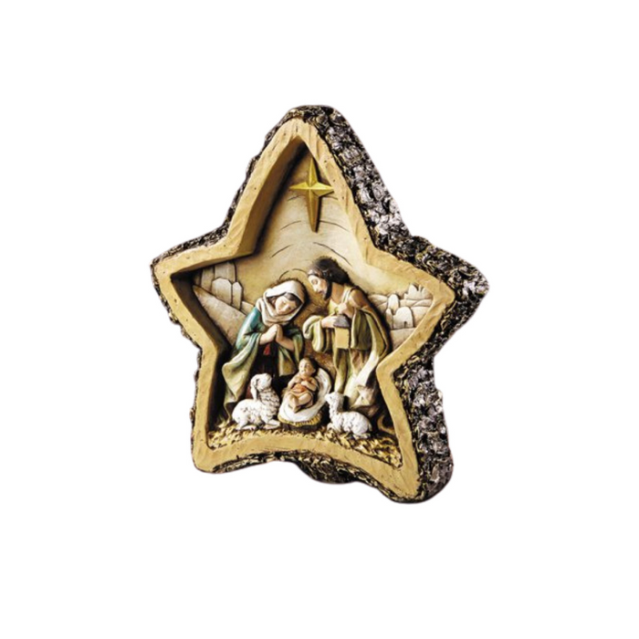 8.5"H Figurine Woodgrain Star Nativity