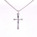 Rhodium-Plated Cross with Stone and 16" - 18" Platinum-Plated Chain