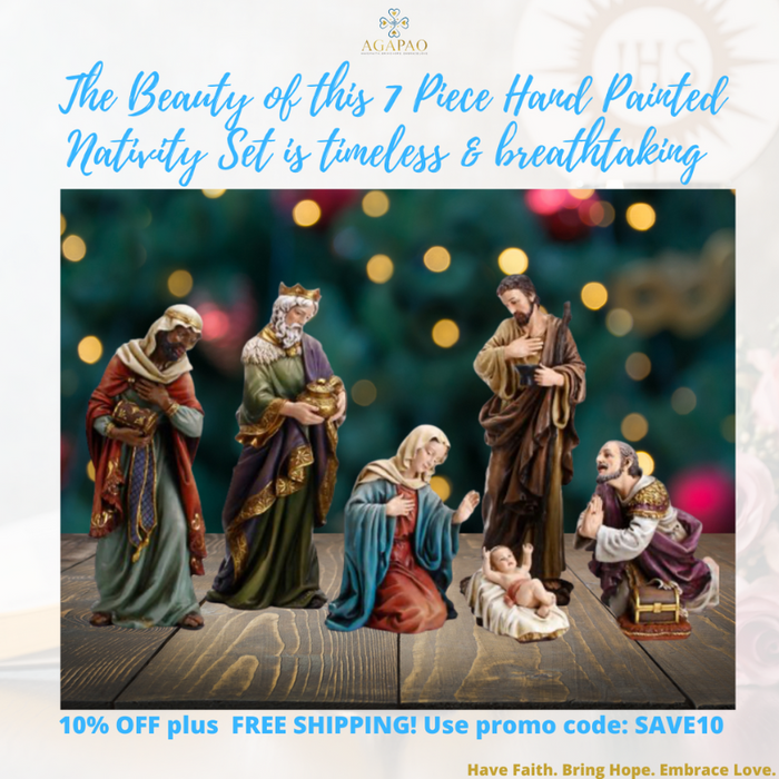 24" Three Wise Men and The Holy Family Figurine - 7-Piece Hand Painted Nativity Set