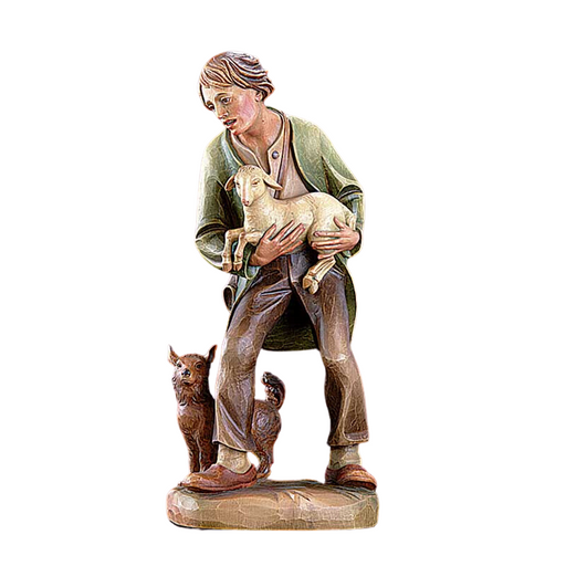 Val Gardena 32" H Nativity Figurine - Shepherd With Lamb And Dog