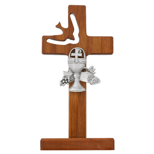 Walnut Communion Cross with Pewter Chalice Center - BEST SELLER