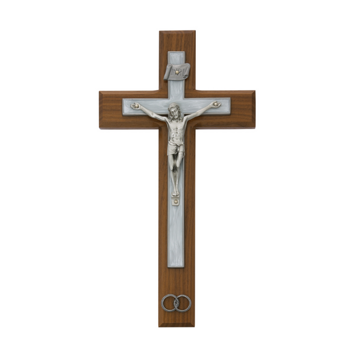 Walnut Stained and White Enameled Crucifix