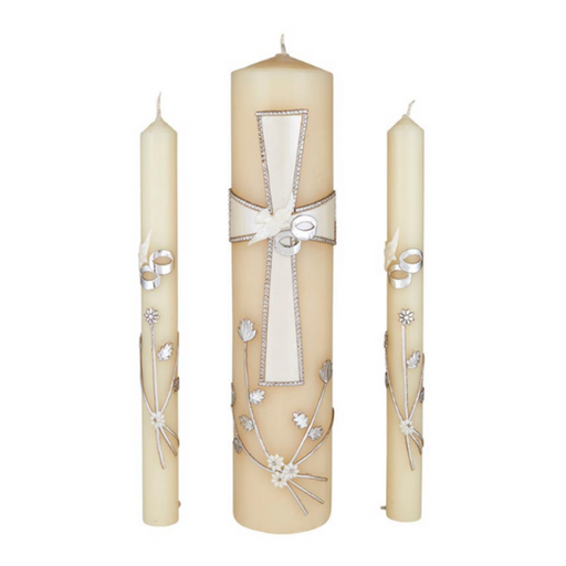 Wedding Candle - Large Cross with Dove and Ring