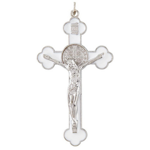 White Budded Saint Benedict Crucifix - 12 Pieces Per Package