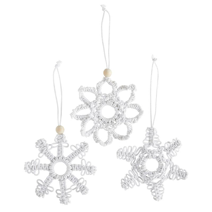White Macrame Snowflakes Holiday Ornament Set