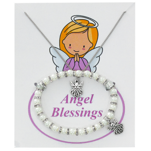 White Pearl Angel Bracelet and Necklace Set