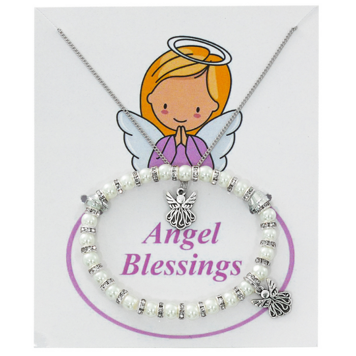 White Pearl Angel Bracelet and Necklace Set