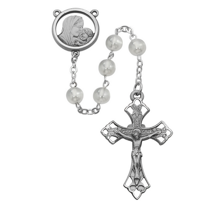 White Rosary with 7mm Glass Beads