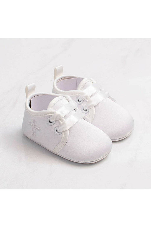 White Cross Baby Christening & Baptism Shoes – Soft Infant Dress Shoes with Embroidered Cross Design