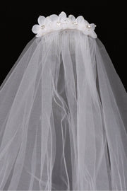 White First Communion Veil with Gem Flower Comb – 21 Inch Handmade Veil for Girls – Made in Los Angeles
