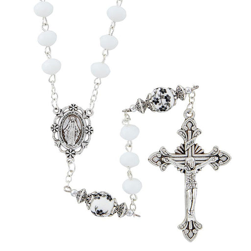 White Florentine Collection Rosary With Miraculous Center