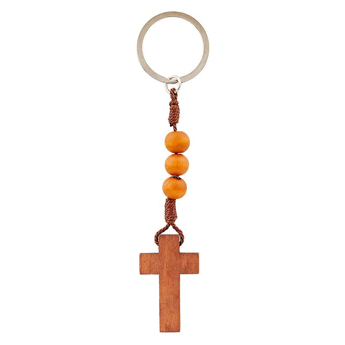 Wood Cross Beaded Keychain