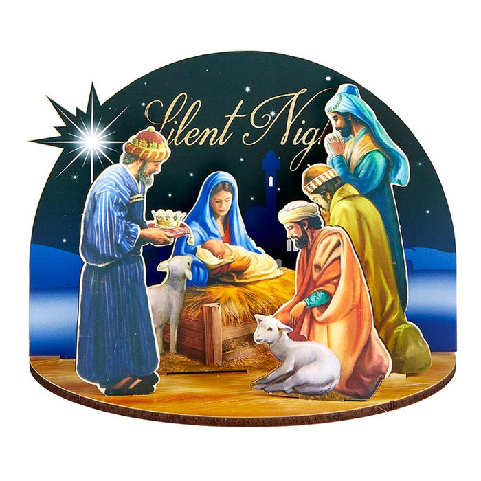 Wooden Nativity and Three Kings 3D Desk Stand