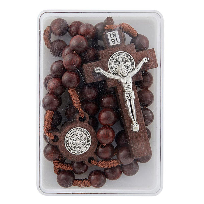 Wooden St. Benedict Crucifix with Silver Plate - Monte Cassino Collection