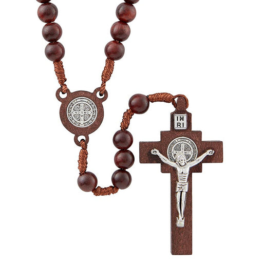 Wooden St. Benedict Crucifix with Silver Plate - Monte Cassino Collection