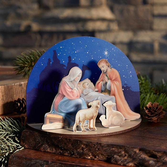 Wooden Holy Family Nativity 3D Desk Stand