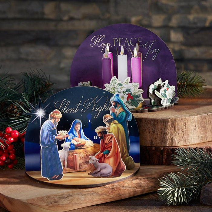 Wooden Nativity Advent Candles 3D Desk Stand