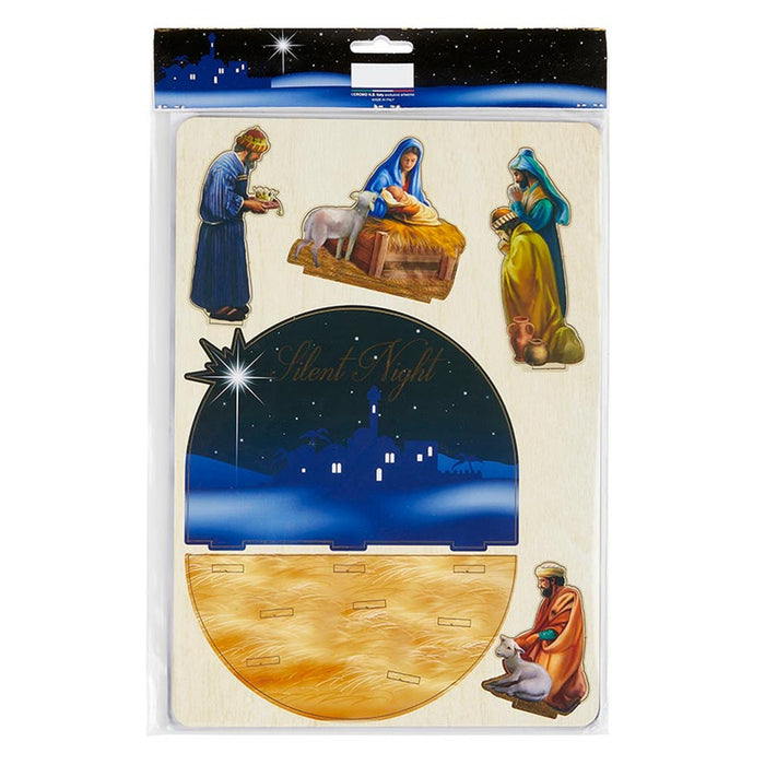 Wooden Nativity and Three Kings 3D Desk Stand