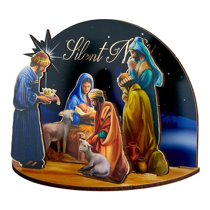 Wooden Nativity and Three Kings 3D Desk Stand