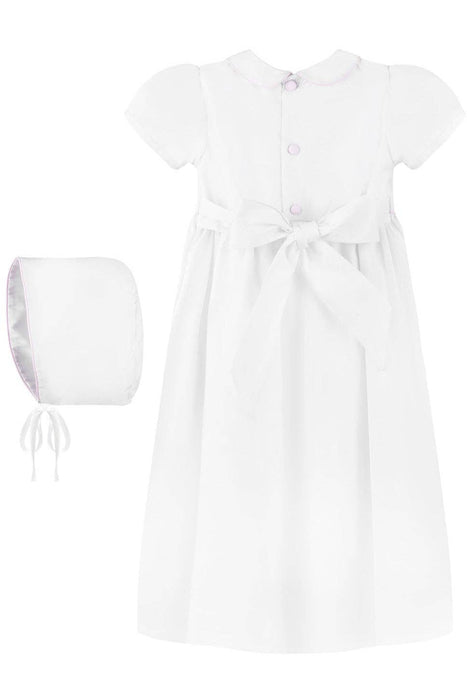 Baby Girl Pink Embroidered Cross Christening Gown + Bonnet