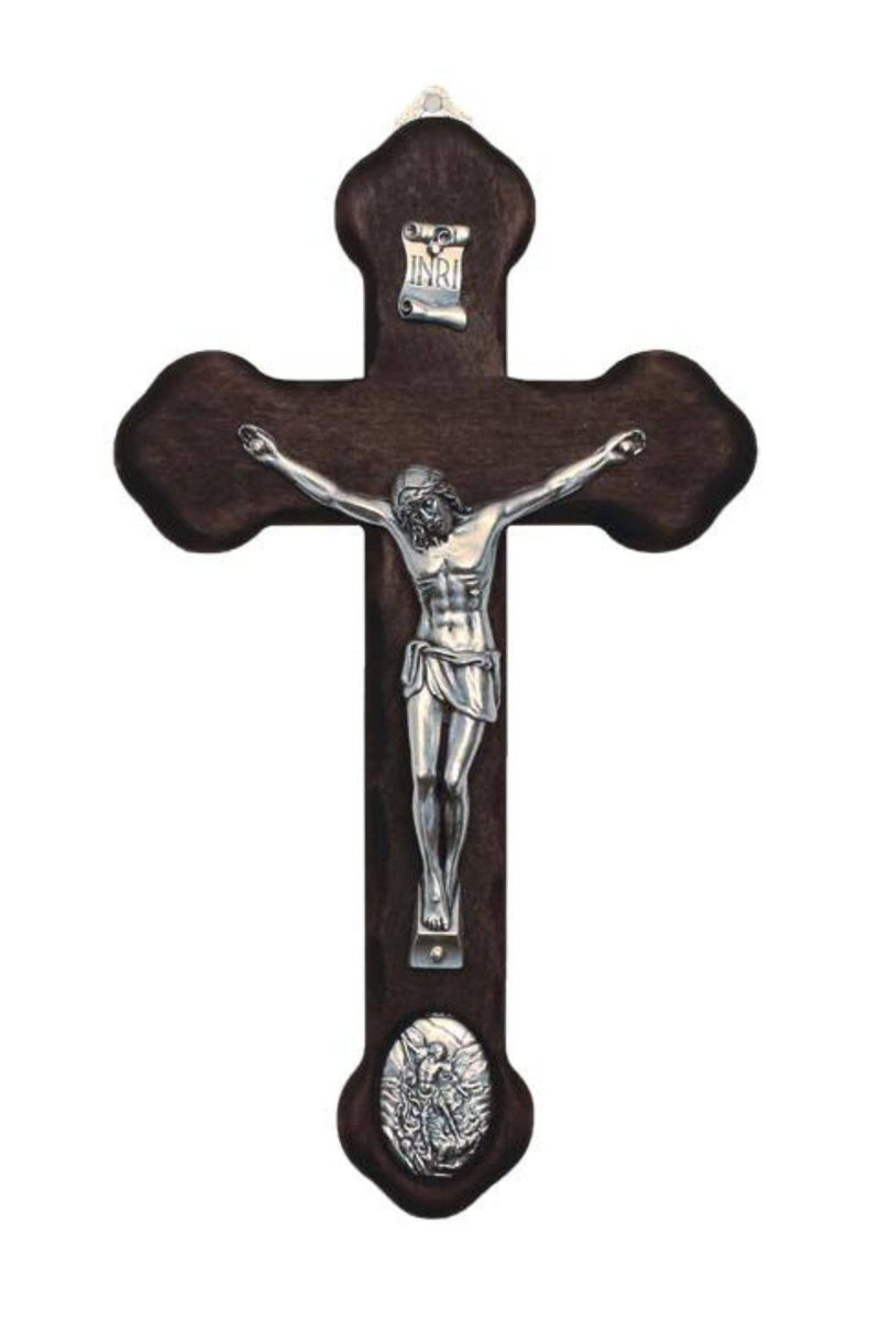 Wood Crucifix with Metal Corpus & St. Michael Medallion