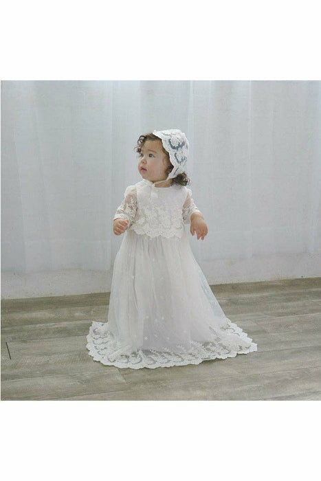 Baby Girl Star Lace Christening Gown + Bonnet