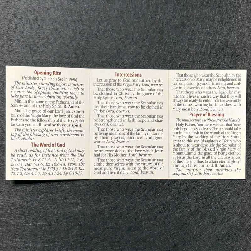 Brown Scapular Enrollment Prayer Card Pamphlet