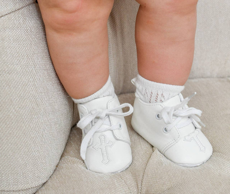 Baby Boy Christening and  Baptism Shoes -Cross Embroidery