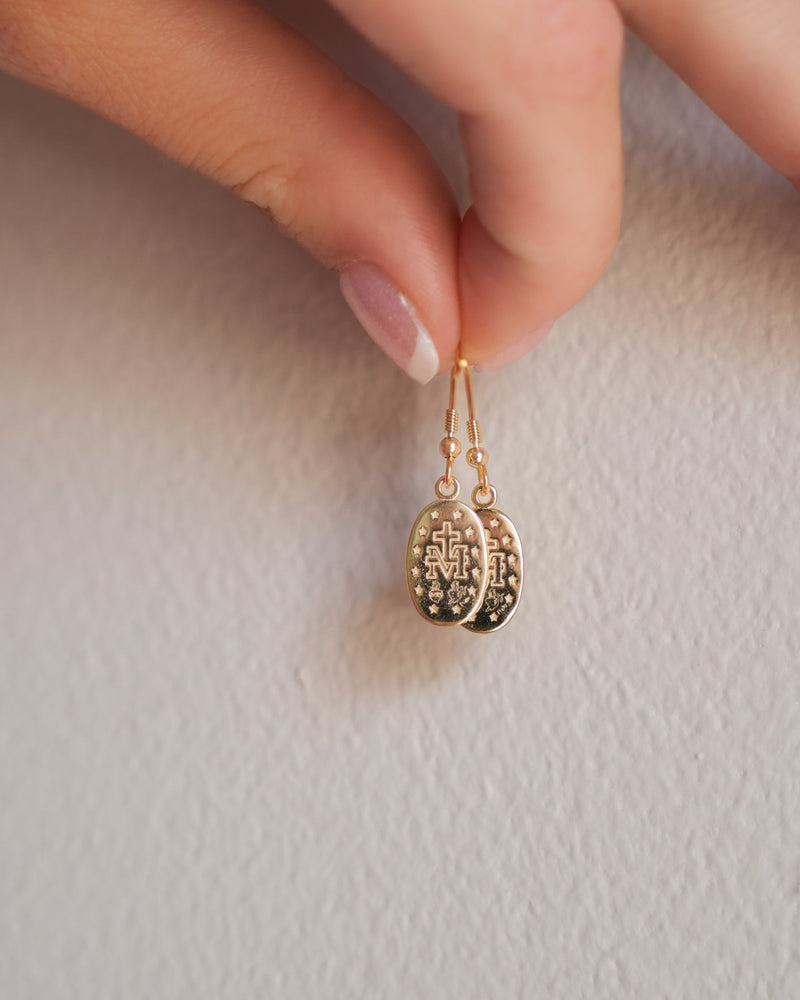 Miraculous Medal Earrings // Gold