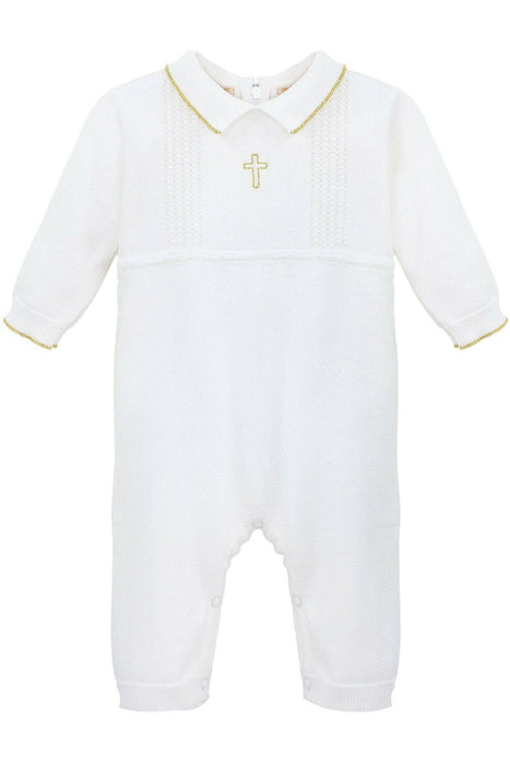 Baby Boy Christening Baptism Romper - Cross Detail with Hat