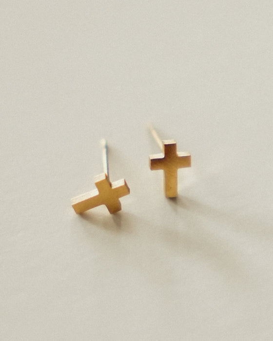 Dainty Cross Stud Earrings // Gold