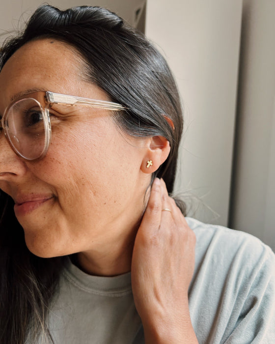 Dainty Cross Stud Earrings // Gold