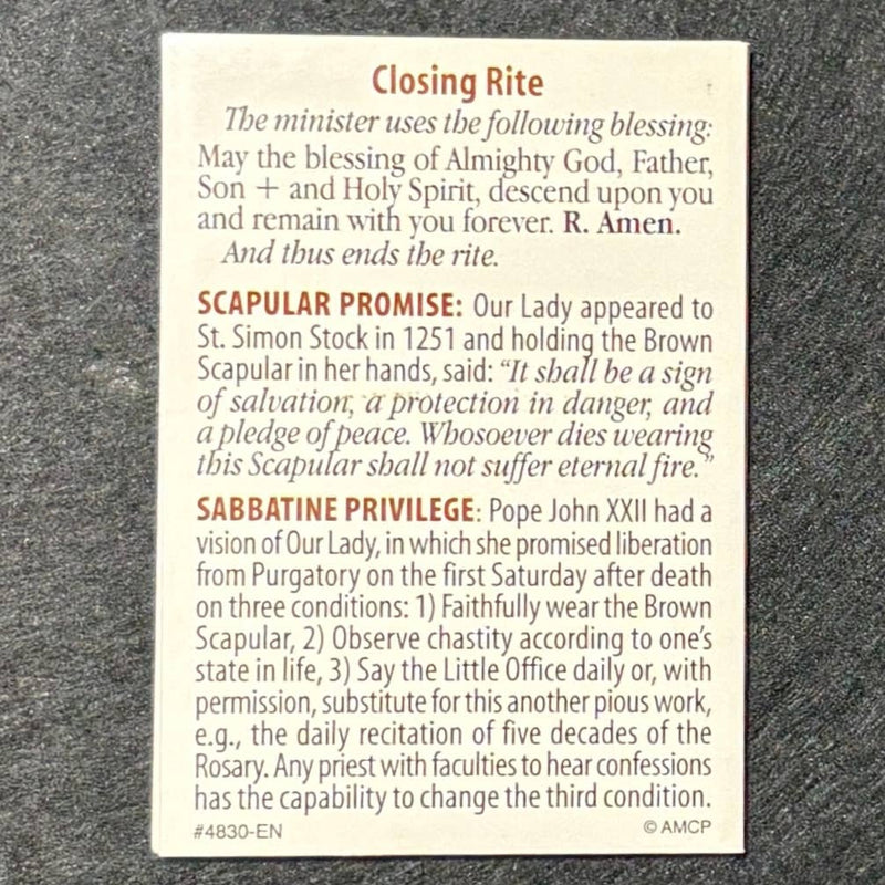 Brown Scapular Enrollment Prayer Card Pamphlet