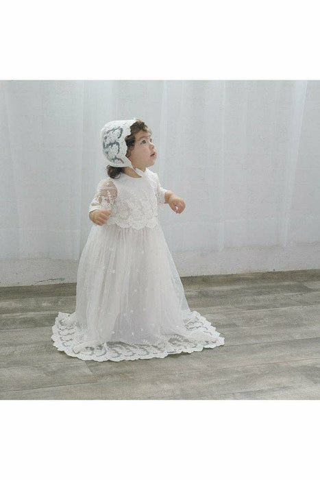 Baby Girl Star Lace Christening Gown + Bonnet