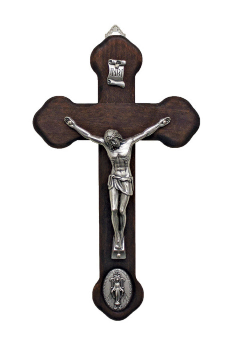 Wood Crucifix with Metal Corpus & Miraculous Medal Medallion