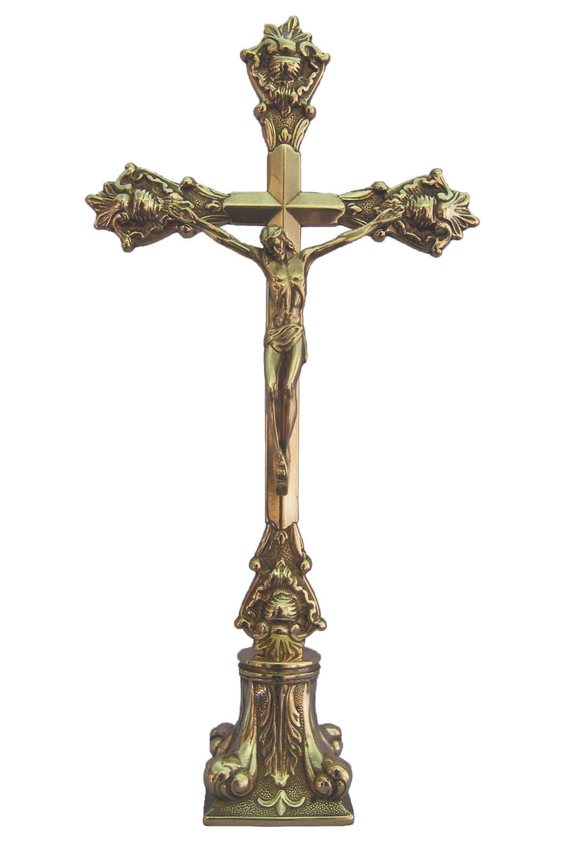 Standing Brass Altar Crucifix, 15.75" – Budded Cross, Made in Italy