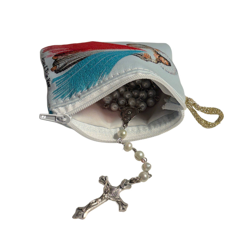 Rosary Pouch - Divine Mercy (WHITE) 3″ x 4″