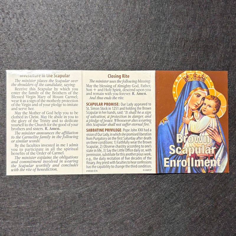 Brown Scapular Enrollment Prayer Card Pamphlet