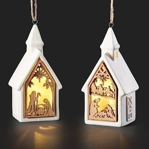 Lighted Laser Holy Family Church Ornament, 2 Assorted