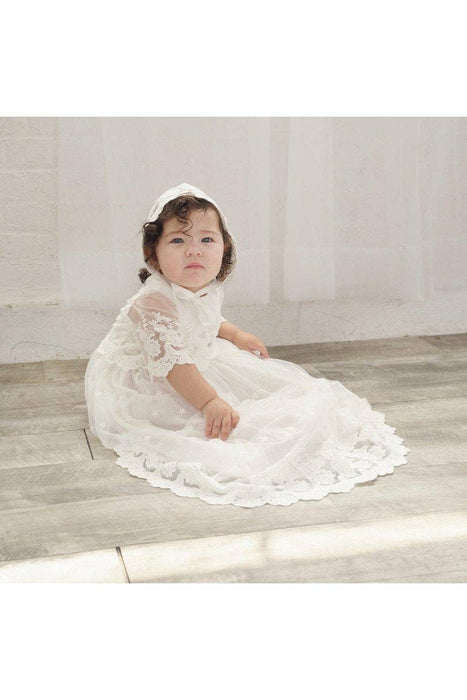 Baby Girl Star Lace Christening Gown + Bonnet