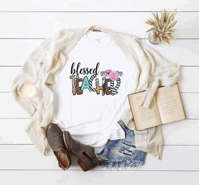 Teacher Blessed Teacher Tee - Teacher Shirts - Floral Teacher T-Shirt