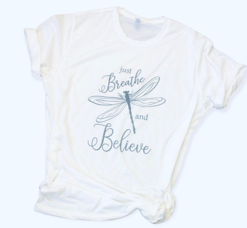 Just Breathe and Believe Ladies Fitted T-Shirt