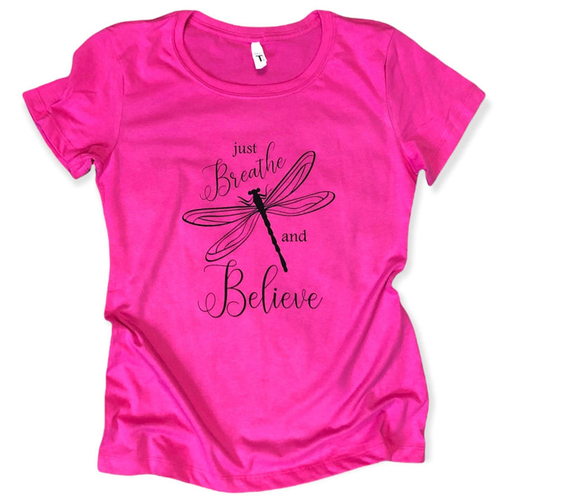 Just Breathe and Believe Ladies Fitted T-Shirt