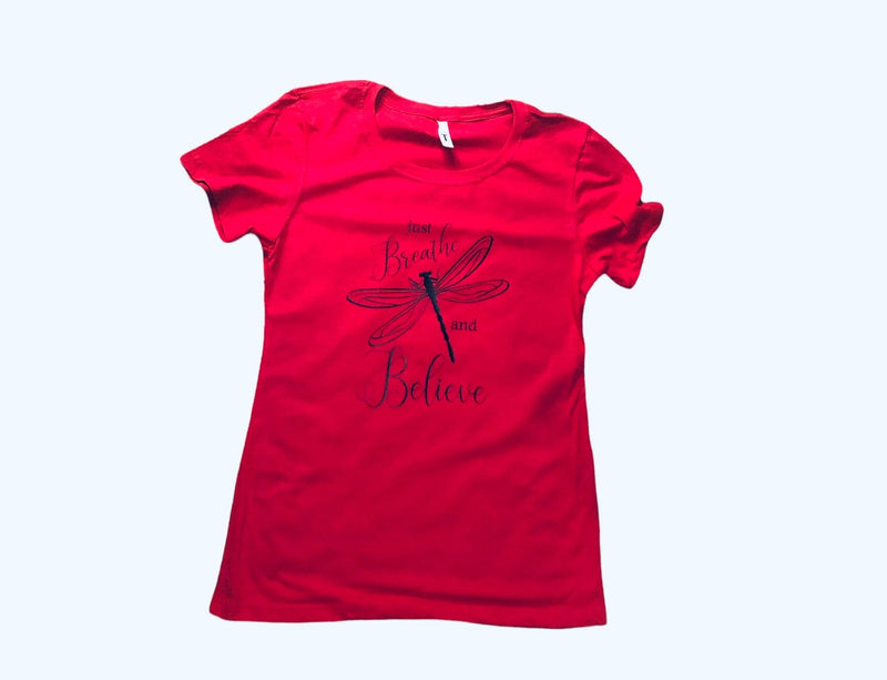 Just Breathe and Believe Ladies Fitted T-Shirt