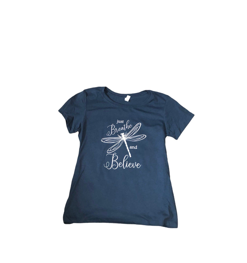 Just Breathe and Believe Ladies Fitted T-Shirt