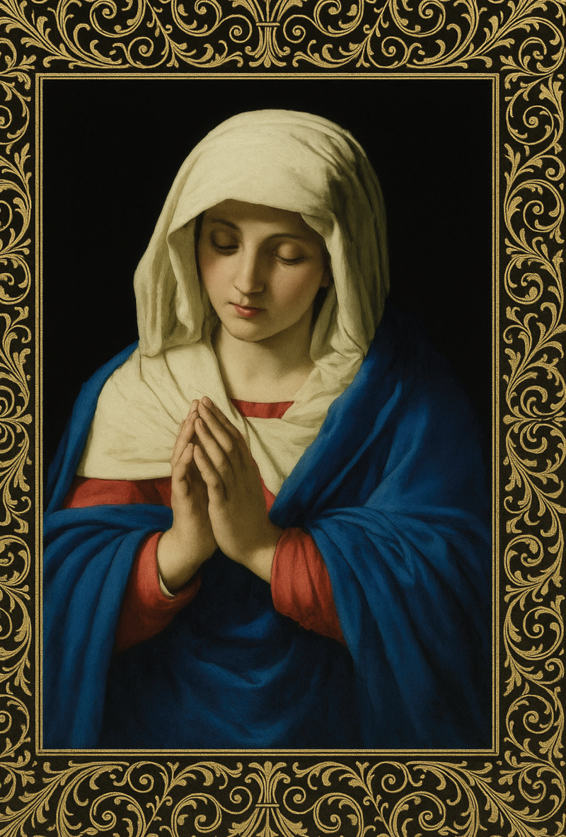 MC 42 Stock Mass Card – The Virgin in Prayer | Catholic Mass Cards for Parishes
