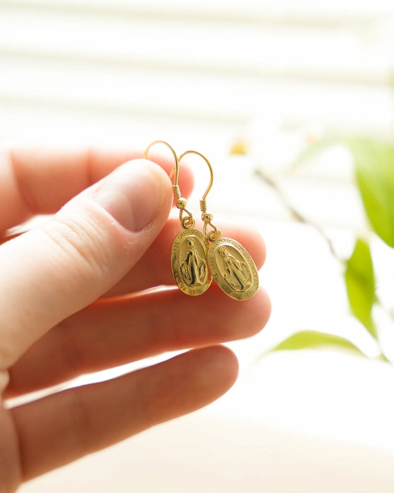 Miraculous Medal Earrings // Gold