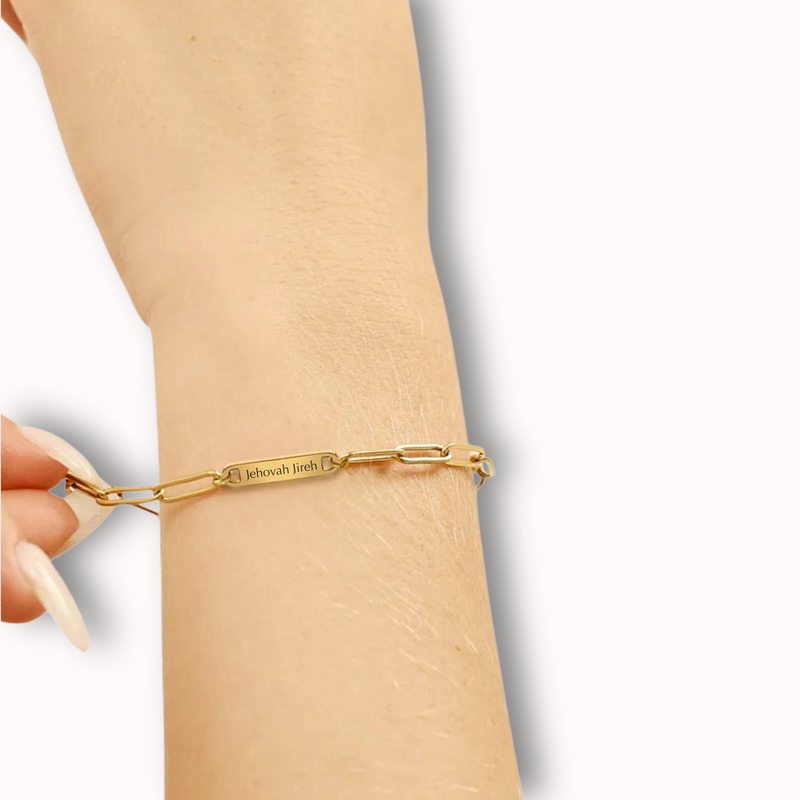 'Jehovah Jireh, You are Enough' Engraved Paperclip Bracelet in Gold and Silver