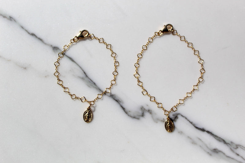 Miraculous Medal Floral Bracelet Set - Mommy and Me