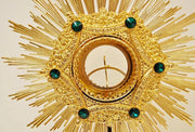 Gold Plated Monstrance with Glass Enclosed Luna - Green Stones